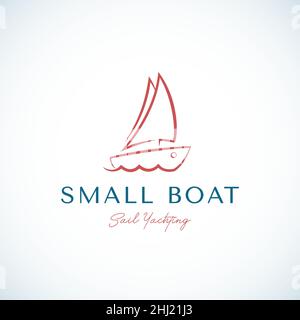 Abstrakte Nautische Vektor Segel Yachting Zeichen, Symbol, Logo-Vorlage. Segelboot mit Meereswellen minimalistische Silhouette. Hochwertiger Marine Sport Stock Vektor