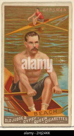 Beach, Oarsman, aus der Goodwin Champion-Serie für Old Judge und Gipsy Queen Cigarettes 1888, herausgegeben von Goodwin & Company die Goodwin Champions-Serie von Trading Cards (N162), wurde 1888 von Goodwin & Company herausgegeben, um die Zigaretten von Old Judge und Gipsy Queen zu fördern. Die Serie von 50 Karten zeigt Athleten in verschiedenen Disziplinen. Das Metropolitan Museum of Art besitzt alle 50 Karten aus der Serie. Beach, Oarsman, aus der Goodwin Champion Serie für Old Judge und Gipsy Queen Cigarettes 400458 Stockfoto