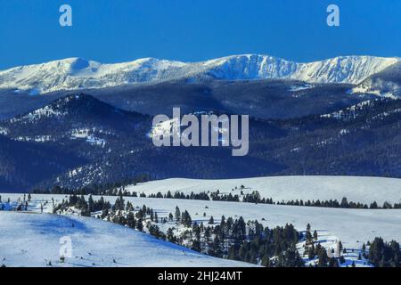 Saphirgebirge und Ausläufer im Winter in der Nähe von philipsburg, montana Stockfoto