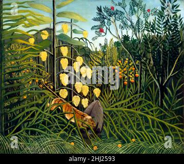 In einem tropischen Wald. Kampf zwischen Tiger und Stier von Henri Rousseau (1844-1910), Öl auf Leinwand, c. 1908-09 Stockfoto