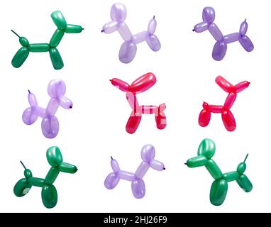 Sammlung Set von Ballon Hunde verschiedene Farbe isoliert auf dem weißen Stockfoto