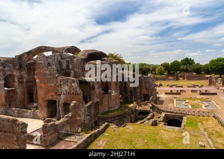 Die Ruinen der Villa Adriana im archäologischen Park in der Provinz Rom, Latium Stockfoto