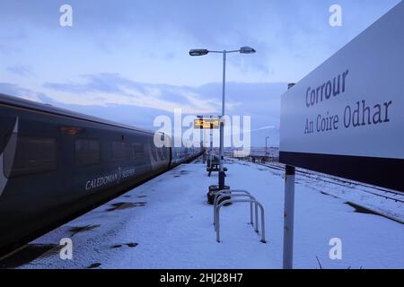 Corrour Station, Coire Odhar, Rannoch Moor, Scottish Highlands einer der entlegensten Bahnhöfe Großbritanniens. Stockfoto