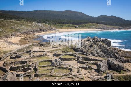 Archäologische Stätte von Castro de Barona in Galicien, Spanien Stockfoto