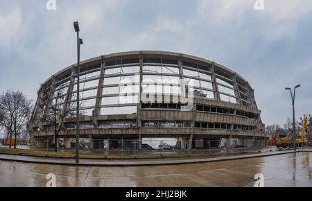 Das Ferry-Dusika Hallenstadion war eine multifunktionale Sporthalle im Wiener Bezirk Leopoldstadt von 2nd. Mit bis zu 5.500 Sitzplätzen war es einer der Th Stockfoto