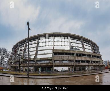 Das Ferry-Dusika Hallenstadion war eine multifunktionale Sporthalle im Wiener Bezirk Leopoldstadt von 2nd. Mit bis zu 5.500 Sitzplätzen war es einer der Th Stockfoto