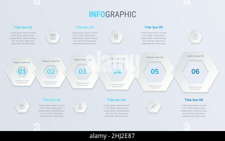 Blue Vector Infografiken Timeline Design Vorlage mit Wabenelementen. Inhalt, Zeitplan, Zeitleiste, Diagramm, Workflow, Business, Infografik Stock Vektor