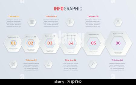 Rote Vektor-Infografiken Zeitleiste Designvorlage mit Wabenelementen. Inhalt, Zeitplan, Zeitleiste, Diagramm, Workflow, Business, Infografik Stock Vektor