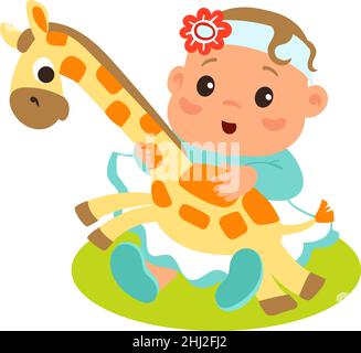 Niedliche Cartoon Baby spielen mit weichen Tier Spielzeug Stock Vektor