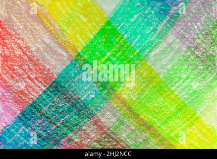 Handgezeichnete farbige Wachsmalstift-Textur. Farbenfrohes Overlay. Abstrakt kreative strukturierte Hintergrund für Poster, Banner, Karten, Scrapbook. Dekorative Oberfläche. Stockfoto