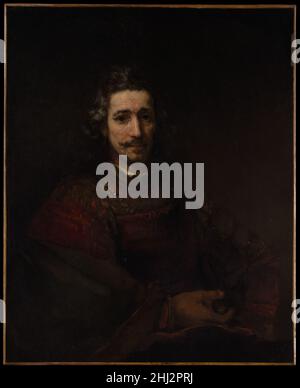 Mann mit Vergrößerungsglas Anfang 1660s Rembrandt (Rembrandt van Rijn) Niederländisch Dieses Porträt zeigt höchstwahrscheinlich den Amsterdamer Auktionator Pieter Haringh (1609–1685), der einst den Verkauf eines berühmten Porträts des italienischen Renaissance-Meisters Raphael übernahm, das Rembrandt als Inspirationsquelle diente. Der Sitter könnte die Lupe in seiner Hand verwendet haben, um Gemälde und andere Luxusgüter zu bewerten, die auf dem geschäftigen Amsterdamer Kunstmarkt zirkulieren. Wie seine Frau auf dem ebenfalls hier zu sehen hängenden Porträt trägt der Sitter eine Form von ausgefallener Kleidung, die wenig mit holländischer Kleidung zu tun hat, die an Th getragen wird Stockfoto