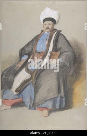 Portrait of Abram Jacob Messir 1841 Sir David Wilkie die britische, schottische Wilkie reaktiviert die britische Genremalerei, bevor sie 1840 in die Türkei und ins Heilige Land reiste, um neue Motive zu suchen. Sein Tod an Bord auf der Rückreise war ein Schlag für die Zeitgenossen der Künstler. Dieses lebendige Porträt eines türkischen Beamten gehört zu einer Reihe von Themen aus dem Nahen Osten, die als Wilkies Höhepunkt seiner Arbeit als Zeichner gelten. Um die Autorität des Sitters zu vermitteln, nahm der Künstler einen niedrigen Standpunkt ein und kombinierte Kreiden und Aquarelle, um einen leuchtenden Effekt zu erzeugen. Ein Journaleintrag in Smyrna (Moder Stockfoto