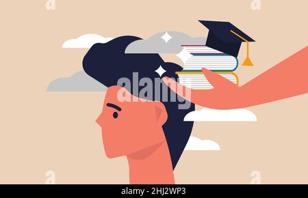 Web-Gehirn lernen Buch online und Cloud-Kurs für Menschen. Fernschulungen für zu Hause Vektorgrafik Zeichnung Konzept. Cartoon kreative Lösungen Stock Vektor