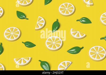 Cartoon Zitronen Muster Hintergrund. 3D Abbildung. Stockfoto