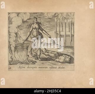 Medea Wiederherstellung von Aesons Jugend (Aesoni decerptio iuventam restituit Medea), aus den Metamorphosen des Ovid (Metamorphosean sive Transformationum), Platte 64 Veröffentlicht nach 1606 Antonio Tempesta Italienisch. Medea Restoring Aeson's Youth (Aesoni decerptio iuventam restituit Medea), from the Metamorphoses of Ovid (Metamorphosean sive Transformationum), Platte 64 402157 Stockfoto