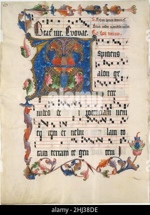 Manuskriptblatt mit Initiale A, aus einem Antiphonar ca. 1425–50 Deutsch. Manuskriptblatt mit Initiale A, aus einem Antiphonar 466758 Stockfoto