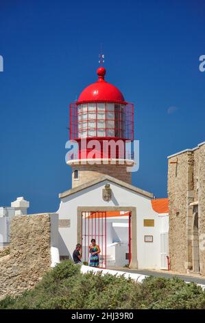 Der Leuchtturm, Cabo de São Vicente, Algarve, Portugal Stockfoto
