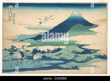 „Umezawa Manor in der Provinz Sagami“, aus der Serie 36 Ansichten des Fuji-Berges (Fugaku sanjūrokkei, Sōshū Umezawa zai) ca. 1830–32 Katsushika Hokusai Japanisch die Aizuri-Technik kombiniert hügelige Hügel, weiche Wolken und blaues Wasser zu einem Bild großer Ruhe. Dieser Druck ohne menschliche Referenzen zeigt die zeitlose Qualität der japanischen Landschaft, die Fuji umgibt. „Herrenhaus Umezawa in der Provinz Sagami“ aus der Serie 36 Ansichten des Fuji-Berges (Fugaku sanjūrokkei, Sōshū Umezawa zai) 36501 Stockfoto