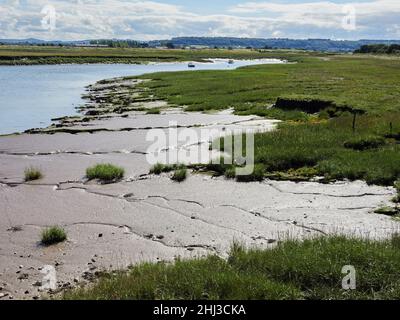 Wattmeer und Salzmarsch in der WoodSpring Bay von St. Thomas's Head in der Nähe von Weston super Mare in Somerset, Großbritannien Stockfoto