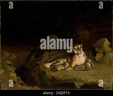 Tiger und Cubs ca. 1884 Jean-Léon Gérôme French Gérôme schrieb den Erfolg seiner Tierbilder auf seine frühen Studien in der Menagerie des Jardin des Plantes in Paris zurück. Die sanfte Handhabung und die unemphatische Zeichnung in diesem Gemälde sind charakteristisch für Gérôme Werk aus dem Jahr 1880s. Es wurde wahrscheinlich um 1884 gemalt, als der Künstler eine weitere nachtaktive Szene mit Tigern, Night in the Desert, auf dem Pariser Salon (heute Carnegie Museum of Art, Pittsburgh) ausstellte. Tiger und Cubs 436484 Stockfoto