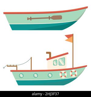 Holz- boot Seitenansicht Vector Illustration auf weißem Hintergrund Stock Vektor