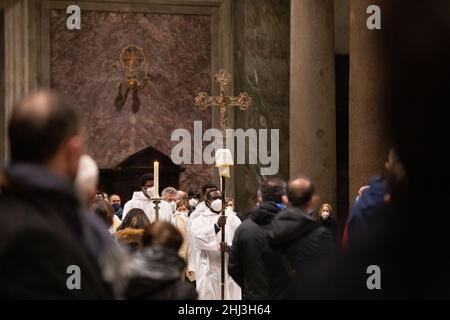 Rom, Italien. 26th Januar 2022. Gebet für den Frieden in der Ukraine organisiert von der Gemeinschaft Sant'Egidio in Rom (Foto: Matteo Nardone/Pacific Press) Quelle: Pacific Press Media Production Corp./Alamy Live News Stockfoto