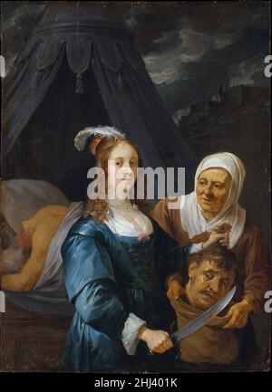 Judith mit dem Haupt des Holofernes 1650s David Teniers der jüngere Flämische nach dem apokryphen Buch der Bibel, das ihren Namen trägt, rettete die jüdische Heldin Judith die Stadt Bethulia, indem sie zuerst den assyrischen General Holofernes betörte und dann enthauptete. Judith, ein beliebtes Thema der Barockmalerei, erscheint hier in Begleitung ihrer Magd und zeigt Holfernes abgetrennten Kopf als Trophäe. Dieses Gemälde wurde während der Französischen Revolution von einem amerikanischen Sammler erworben und kurz nach seiner Gründung der Met geschenkt, was die hohe Stellung des Künstlers im 19. Jahrhundert widerspiegelt Stockfoto