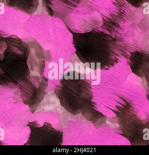 Einfaches abstraktes Aquarell in Pink und Schwarz. Tierdruck. Handbemalte Textur, Spritzer, Farbtropfen, Farbverschmierungen. Ideal für Hintergründe, Tapeten, Umschläge und Verpackungen, Geschenkpapier. Stockfoto