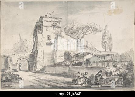 Italienisches Landhaus neben einer Straße n.d. Jean-Baptiste Lallemand Französisch. Italienisches Landhaus neben einer Straße 337523 Stockfoto