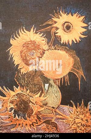 Stillleben - Vase mit fünf Sonnenblumen (zerstört) (JH 1560) - Mein Traum. Stockfoto