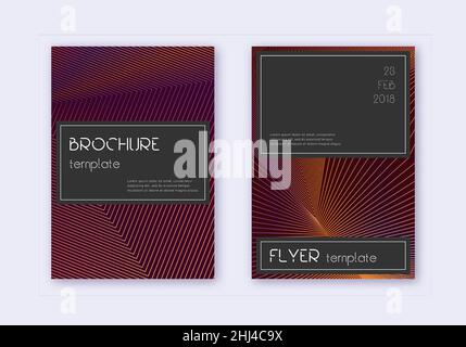 Design-Vorlagensatz für schwarze Abdeckung. Orangefarbene abstrakte Linien auf weinrotem Hintergrund. Bewunderungswürfliches Cover-Design. Kostbarer Katalog, Poster, Buchvorlage etc. Stock Vektor