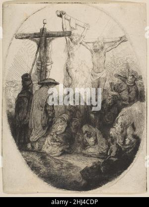 Christus gekreuzigt zwischen zwei Dieben; ovale Platte ca. 1641 Rembrandt (Rembrandt van Rijn) Niederländisch. Christus gekreuzigt zwischen zwei Dieben; ovale Platte 373082 Stockfoto