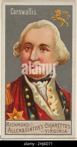 Charles Cornwallis, aus der Serie Great Generals (N15) für Allen & Ginter Cigarettes Brands 1888 Allen & Ginter American Trade Cards aus der Serie 'Great Generals' (N15), 1888 in einem Satz von 50 Karten herausgegeben, um die Marken Allen & Ginter zu bewerben. Charles Cornwallis, aus der Serie Great Generals (N15) für Allen & Ginter Cigarettes Brands. 1888. Kommerzielle Farblithographie. Allen & Ginter (Amerikanisch, Richmond, Virginia) Stockfoto