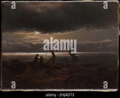 Mutter und Kind am Meer 1830 Johan Christian Dahl Norwegian in einem Schreiben an den ersten Besitzer dieses Gemäldes identifizierte Dahl die Figuren am Ufer als Frau und Kind eines Fischers auf dem herannahenden Boot. Während das Bild eine Beziehung zu Themen genießt, die von seinem Künstlerkollegen und Nachbarn Friedrich erforscht wurden, mag sein Thema für Dahl eine tiefe persönliche Resonanz gehabt haben: Sein Vater war Fischer, und zwei seiner eigenen Kinder starben im Jahr vor der Fertigstellung dieses Werkes. Mutter und Kind am Meer. Johan Christian Dahl (Norwegisch, Bergen 1788–1857 Dresden). 1830. Öl auf Leinwand. Pa Stockfoto