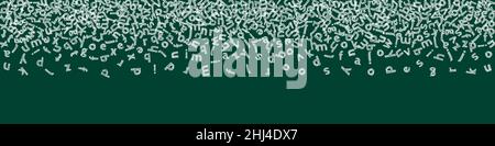 Fallende Buchstaben der englischen Sprache. Kindliche Kreide fliegende Wörter des lateinischen Alphabets. Fremdsprachen Studienkonzept. Perfektes Back-to-School-Banner auf Tafel-Hintergrund. Stock Vektor