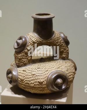 Rührwerk-Auslaufschiff, Chavin-Stil, peruanische Nordküste, Early Horizon, c. 900-200 v. Chr., Keramik Stockfoto