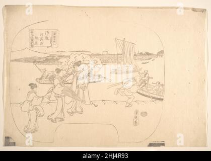 Proof Line-Block Print für Fan 19th Century Utagawa (Gountei) Sadahide Japanisch. Proof-Linienblockdruck für Lüfter 73564 Stockfoto