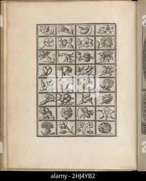 Trionfo Di Virtu. Libro Novo..., Seite 3 (verso) 1563 Matteo Pagano Italienisch Herausgegeben von Matteo Pagano, Italienisch, 1515-1588, Venedig.von oben nach unten und von links nach rechts:Design bestehend aus 8 horizontalen Registern. Jedes Register ist mit 4 Rechtecken verziert, die jeweils mit einer Illustration einer anderen Blume verziert sind. Trionfo Di Virtu. Libro Novo..., Seite 3 (verso) 662220 Stockfoto