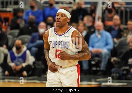 Orlando, Florida, USA, 26. Januar 2022, Los Angeles Clippers Shooting Guard Eric Bledsoe #12 während der zweiten Hälfte im Amway Center. (Foto: Marty Jean-Louis) Quelle: Marty Jean-Louis/Alamy Live News Stockfoto