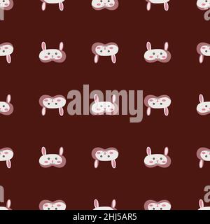 Kaninchen hellrosa Farbe geometrische nahtlose Muster auf braunem Hintergrund. Kinder Grafikdesign-Element für verschiedene Zwecke. Vektorgrafik flach Stock Vektor