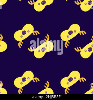 Maske Hirsch gelbe Farbe geometrische nahtlose Muster auf dunkelviolettem Hintergrund. Kinder Grafikdesign-Element für verschiedene Zwecke. Flacher Vektorillus Stock Vektor