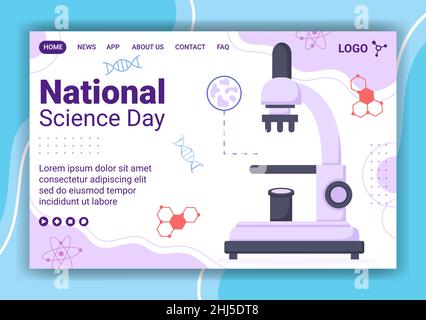 National Science Day Landing Page Template Flat Design Illustration editierbar von quadratischen Hintergrund geeignet für Social Media oder Grußkarte Stock Vektor