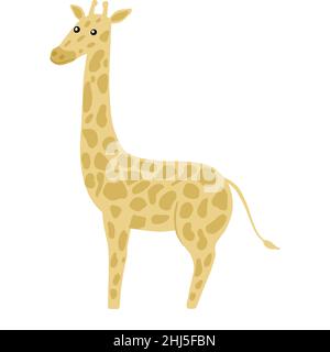 Giraffe in voller Länge isoliert auf weißem Hintergrund. Niedlicher Charakter von Safari in Musterspots. Doodle-Vektor-Illustration. Stock Vektor