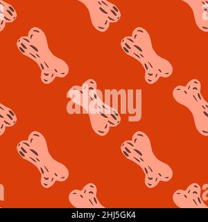Einfache rosa gefärbte Knochen Formen nahtlose Muster in handgezeichneten Stil. Roter heller Hintergrund. Doodle-Druck. Abbildung des Bestandes. Vektordesign für Text Stock Vektor