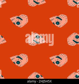 Abstrakt rosa Totenkopf Silhouetten nahtlose Muster. Leuchtender orangefarbener Hintergrund. Halloween-Druck. Abbildung des Bestandes. Vektor-Design für Textil, Stoff, gi Stock Vektor