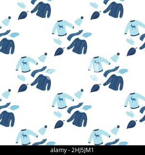 Isoliertes Nahtloses Muster mit kritzelblauem Druck für Winterkleidung. Pullover, Fäustlinge, Schal und Hüte Formen. Abbildung des Bestandes. Vektordesign für Stock Vektor