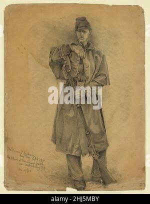 Studie des Infanteriesoldaten auf Wache-William J. Jackson, Sergej. Maj. 12th N.Y. Vols.-skizziert in Stoneman's Switch, in der Nähe von Fredricksburg (sic), VA. 27th. Januar 1863 Stockfoto