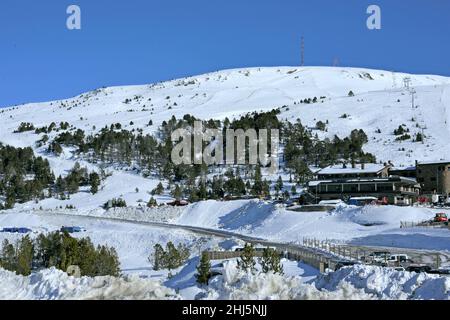 Skigebiet Grandvalira-Grau Roig in den Pyrenäen von Andorra. Stockfoto