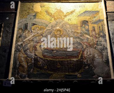 Wandmalereien und Mosaiken in der byzantinischen Chora-Kirche in Istanbul, Türkei. Stockfoto