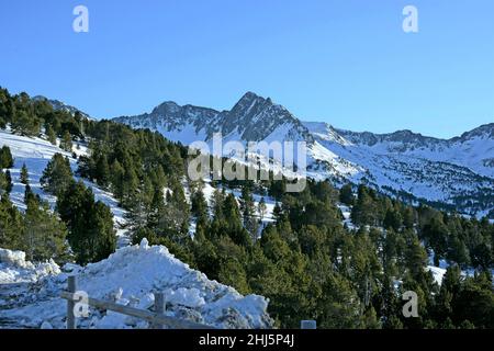 Skigebiet Grandvalira-Grau Roig in den Pyrenäen von Andorra. Stockfoto